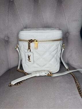 Saint Laurent White Quilted Vanity Bag with Gold Hardware